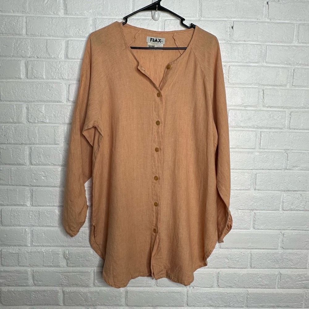 Flax Linen Tunic Button Front Peachy Orange size Small